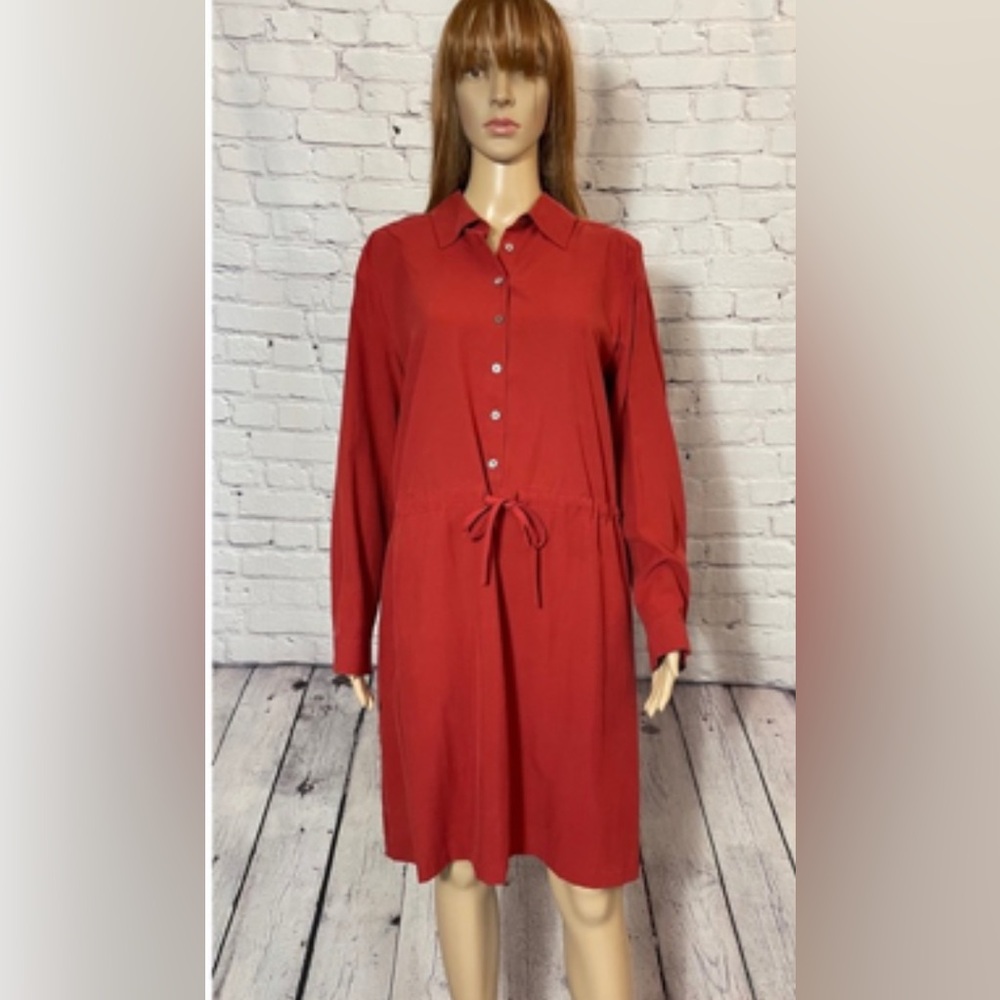 NWT New J.Jill Silk Red Henna Long Sleeve Shirt Dress...L